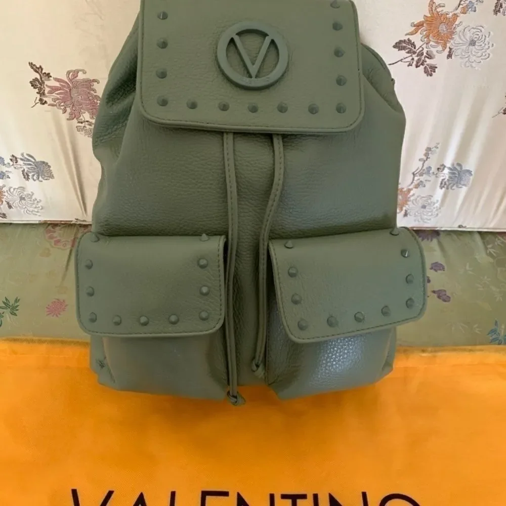 NWT Valentino Backpack Rockstud Green Leather Authentic